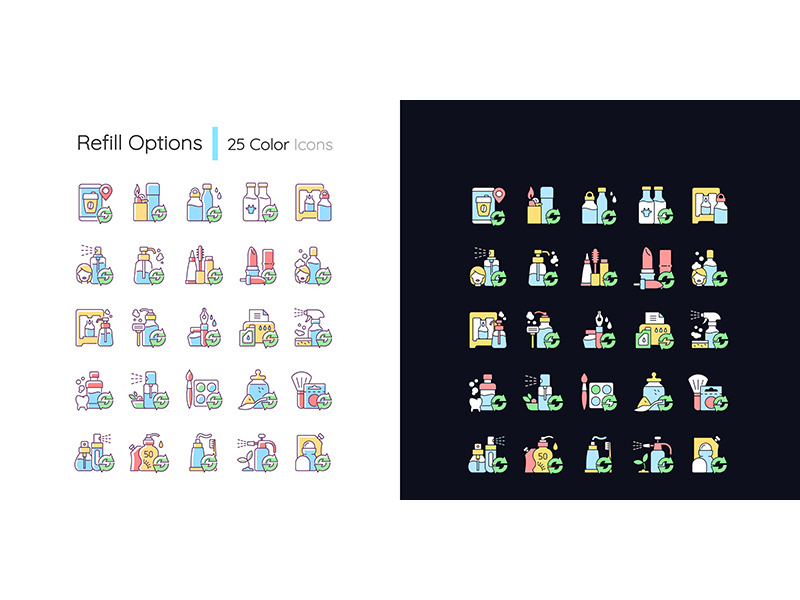 Refill options light and dark theme RGB color icons set