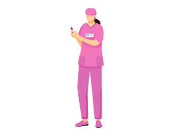 Nurse in pink uniform flat vector illustration preview picture