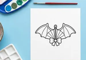 Halloween bat wings icon with a bow. Spooky holiday vector graphic for festive design.