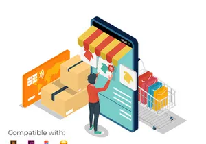 E-Commerce Landing Page Illustration with mobile phone.