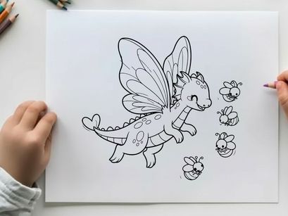 Cute dragonfly with bunnies flying vector illustration