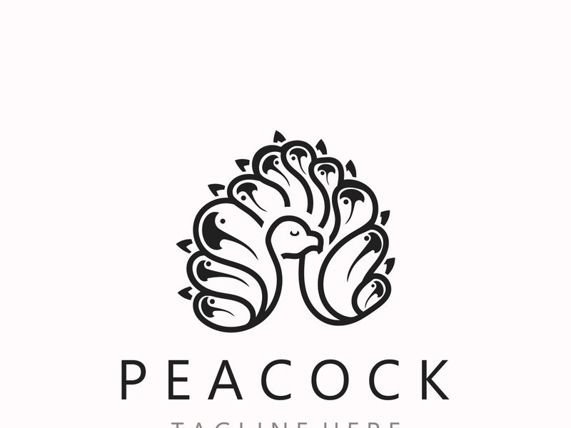 Peacock logo line art elegant concept icon design template flat vector illustration
