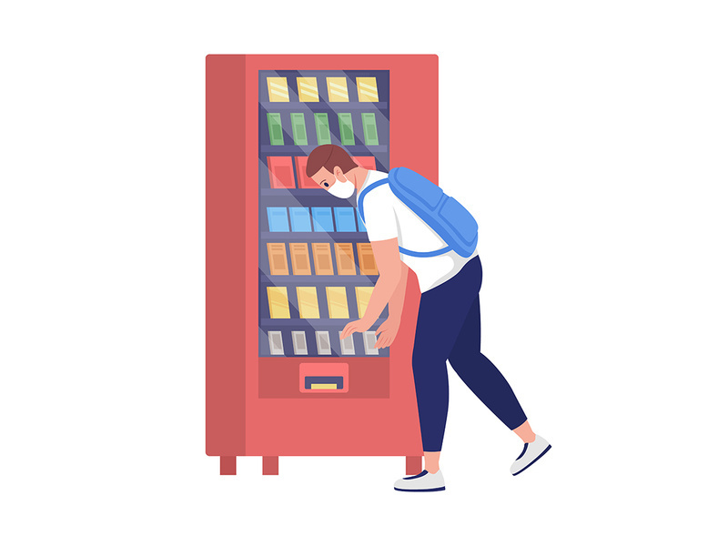 Student buying snacks semi flat color vector character