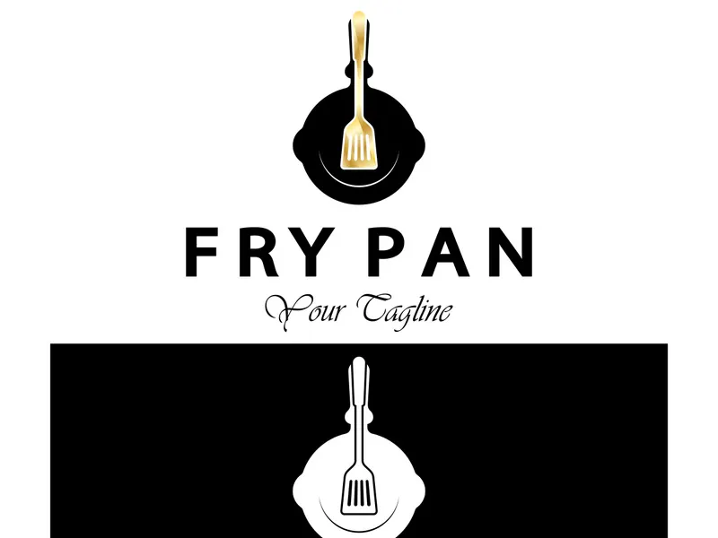frying pan and spatula logo, kitchen cooking equipment, for business, company, restaurant