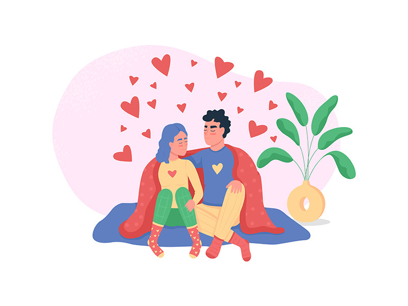Happy couple at home 2D vector web banner, poster