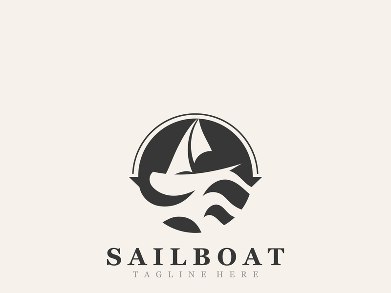 Sail boat logo water lines hipster design minimalist template