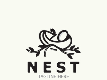 Bird nest logo natural root and leaf habitat bird house isolated template vector preview picture