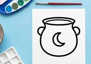 Cute black and white cauldron icon for Halloween. Vector witch pot illustration for spooky seasonal designs and decorations.