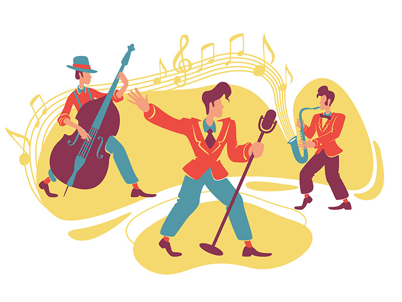 Jazz swing show 2D vector web banner, poster