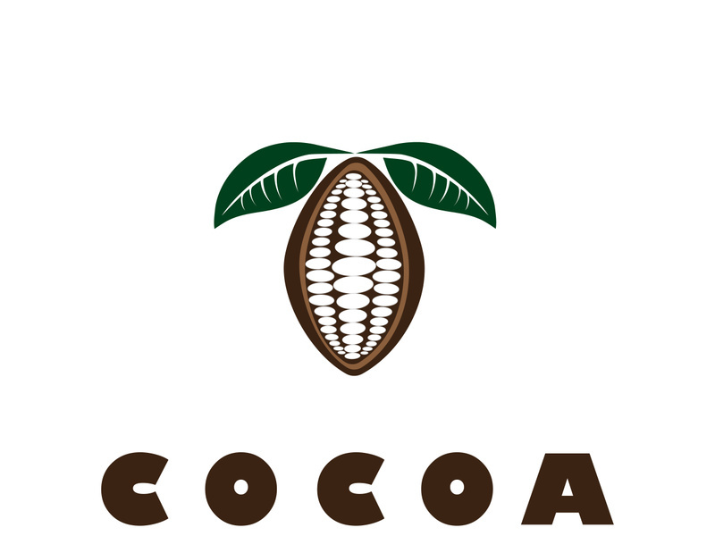 cocoa logo,cocoa bean,cocoa tree,cocoa branches and leaves,chocolate mix on white background,vintage,modern,simple,minimalist icon illustration template design vector