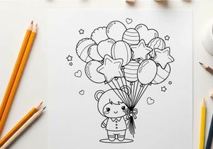 Girl holding balloons celebration joy vector illustration