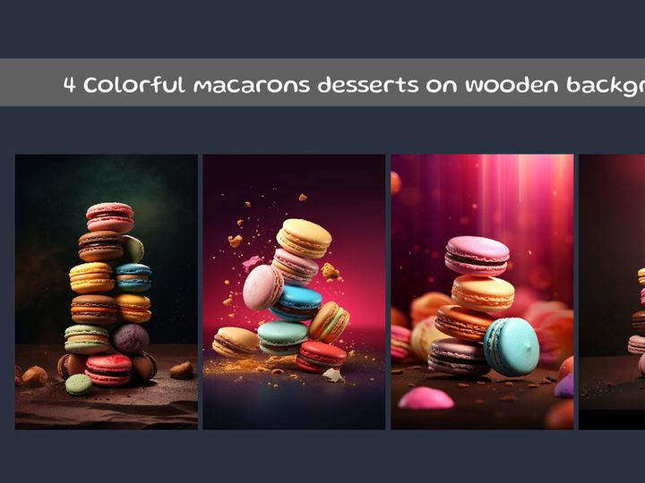 Colorful macarons desserts on wooden background