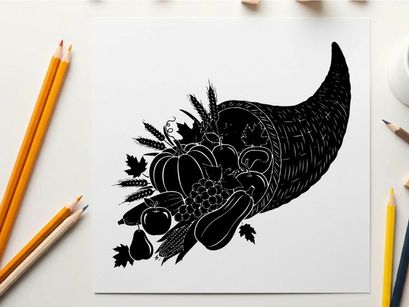 Silhouette of a cornucopia filled with fruits and vegetables