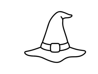Einfache Hexenhut-Illustration für Halloween-Design. Minimalistischer schwarz-weißer Zaubererhut-Vektorgrafik.