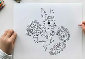 Lucky rabbit with coins vector illustration flat design