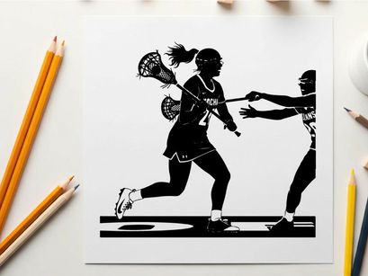 Lacrosse players in action silhouette