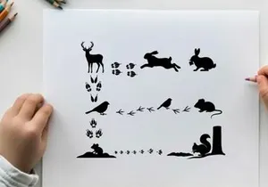 Silhouette of various animals and their footprints in a sequence