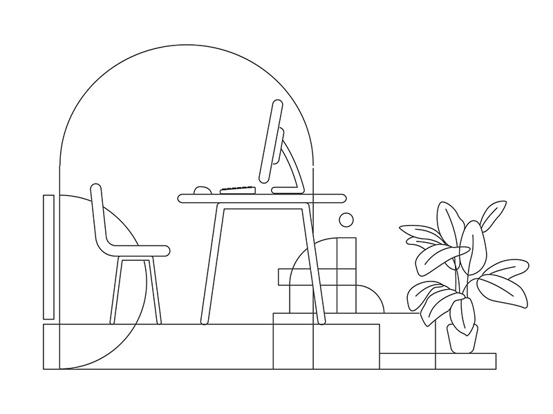 Home workplace outline vector illustration