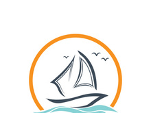 Sailboat boat on sea ocean wave with logo design simple ship