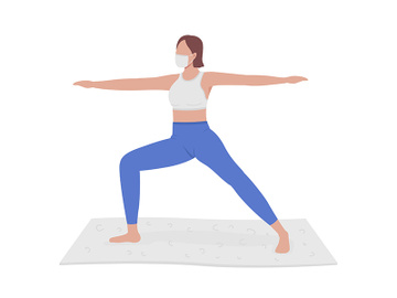 Girl participating in yoga session semi flat color vector character preview picture