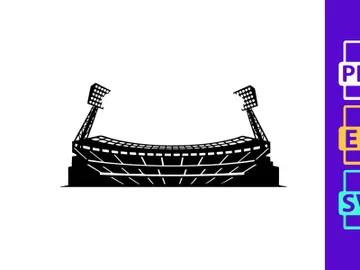 A black and white illustration of a large stadium with two floodlight towers preview picture