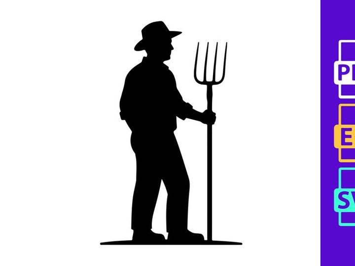 Traditional Farmer with Pitchfork Agriculture Silhouette