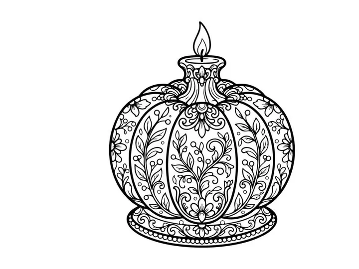 Elegant vintage perfume bottle with candle on top. Ornate glass container featuring intricate floral engravings and decorative lid for luxury home...