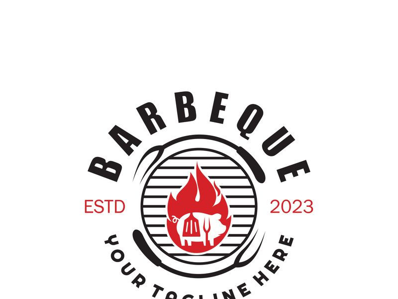 Simple Barbecue Vintage hot grill, with crossed flames and spatula. Logo for restaurant, badge, cafe and bar.vector