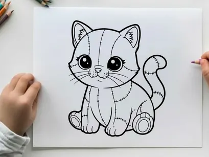 Cute white kitten sitting cartoon vector illustration