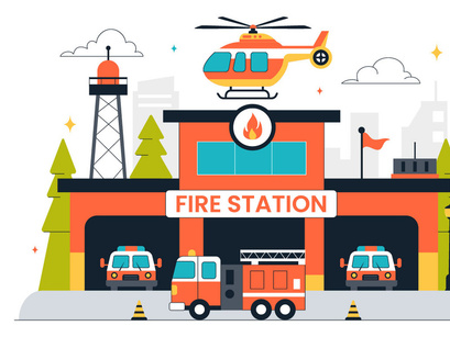 10 Fire Station Building Illustration