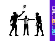 American football players and referee in action during a game