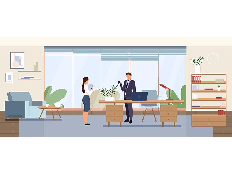 Business office flat color vector illustration