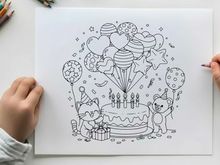 Birthday party celebration with cat and teddy bear vector illustration