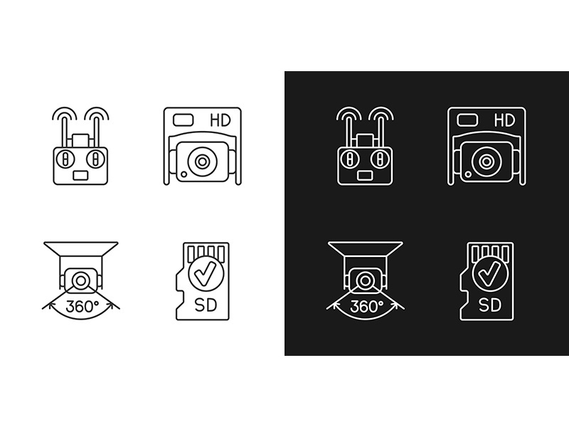 Effective drone use linear manual label icons set for dark and light mode