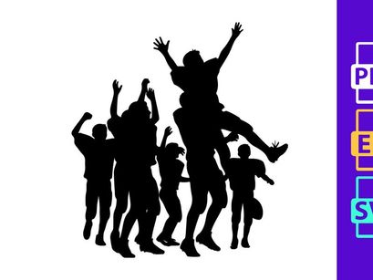 Silhouette of a group of people playing rugby with a ball