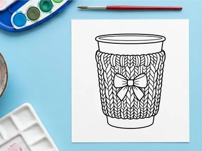 Hand-drawn knitted jar cozy with snowflake pattern for festive Christmas gift wrapping and decor