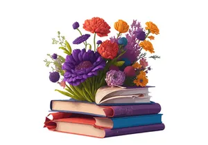 Vector Illustration Books decorated by flowers