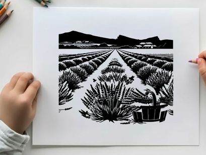 Lavender field silhouette with mountains in the background scenery
