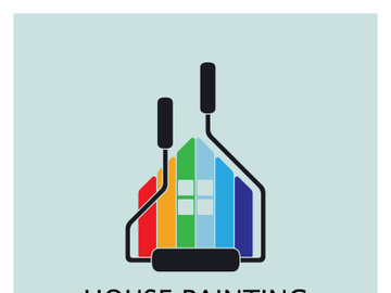 logo icon illustration house paint with a blend of brushes and rollers for house wall paint design, minimalist house, painting, interior, building, property business, wallpaper, vector concept preview picture