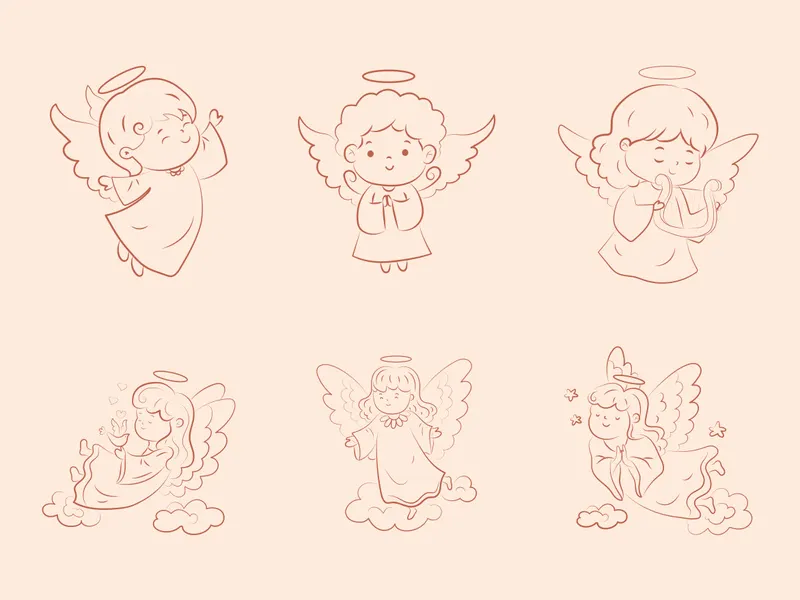 cute little girl angel hand draw doodle wings flying