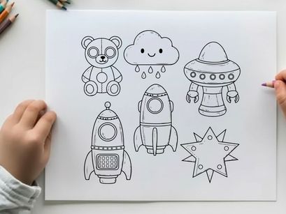 Cute space toys and alien vector illustration flat design