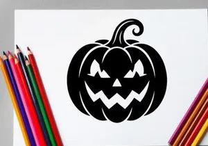 Black Halloween Jack-o'-lantern with Menacing Face for Fall Decor