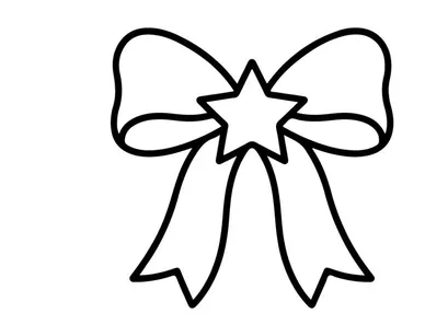 Christmas bow with star icon, simple black line art vector illustration for holiday design