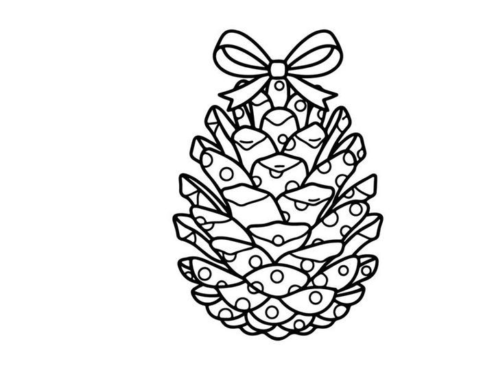 Decorative Christmas pine cone with bow. Festive holiday ornament for seasonal decor.