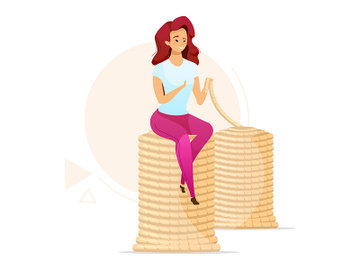Woman making knitting yarn flat color vector illustration preview picture