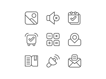 Smartphone interface pixel perfect linear icons set preview picture