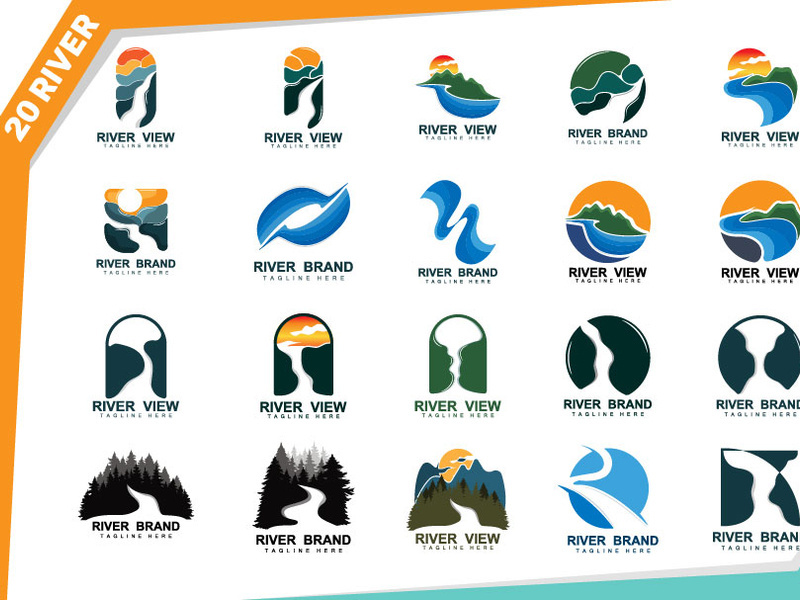 River Logo Design, River Creek Vector, Riverside Illustration With A Combination Of Mountains And Nature