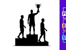 Victory and achievement silhouette of three runners with a trophy