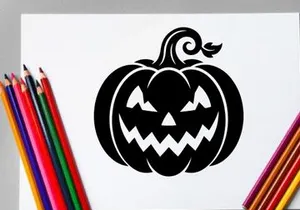 Halloween Pumpkin with Carved Face and Stem for Fall Decor