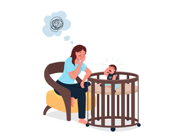 Tired mother with crying baby flat color vector detailed characters preview picture